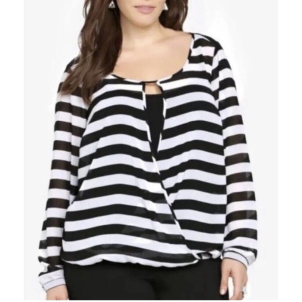 Torrid Chiffon Striped Wrap Front Blouse Size 3x Womens Plus Black White Top
